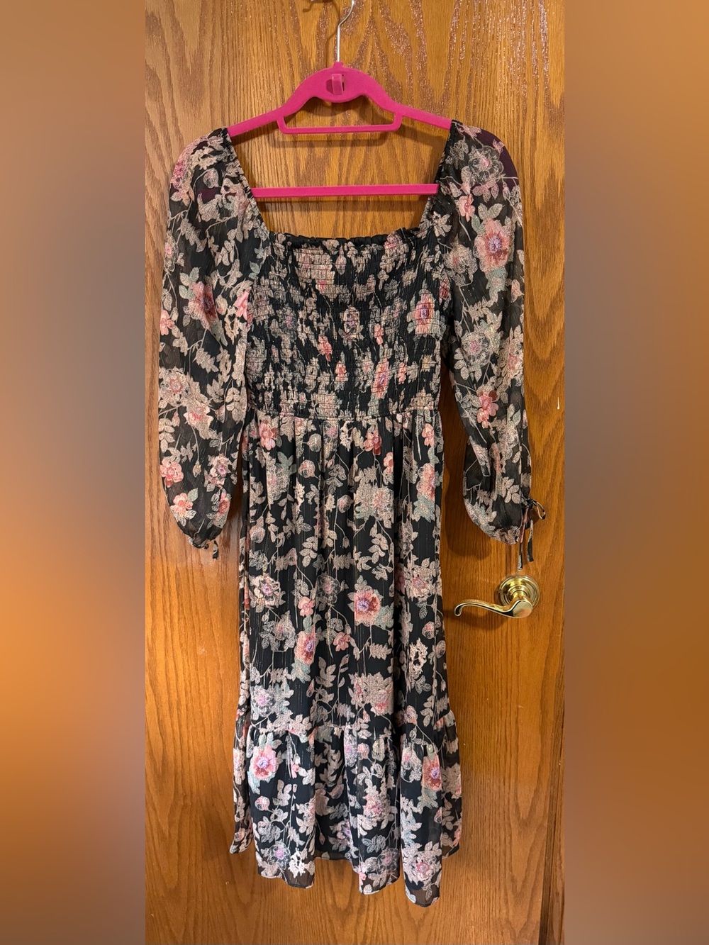 NWOT. LC Lauren Conrad Black Floral Smocked Midi Dress